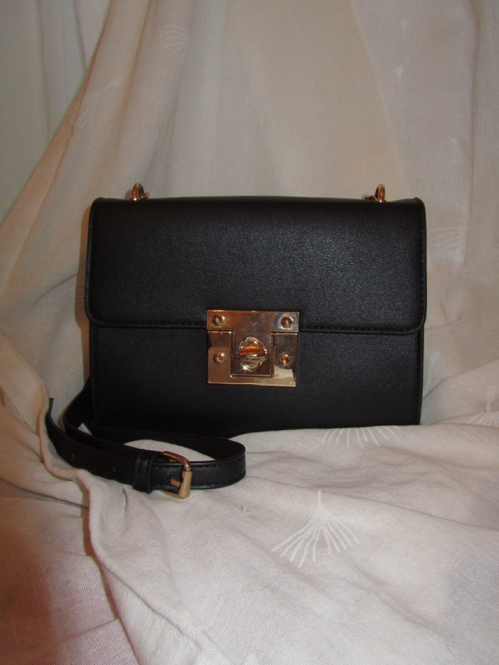 Black Crossbody Bag with Gold Hardware